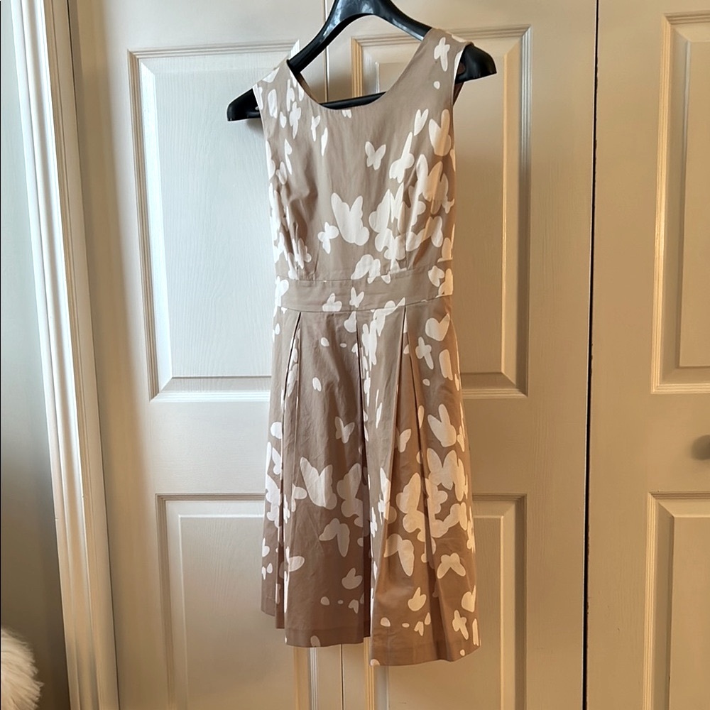Jessica Taupe and White Butterfly Midi Dress